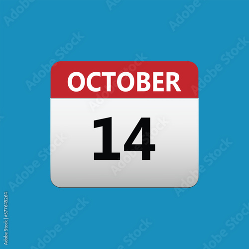 14th October calendar icon. October 14 calendar Date Month icon. Isolated on blue background