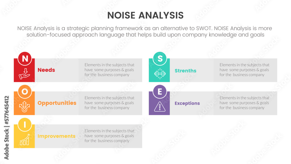 noise business strategic analysis improvement infographic with long rectangle box grey background information concept for slide presentation noise business strategic analysis improvement infographic with long rectangle box grey background information concept for slide presentation