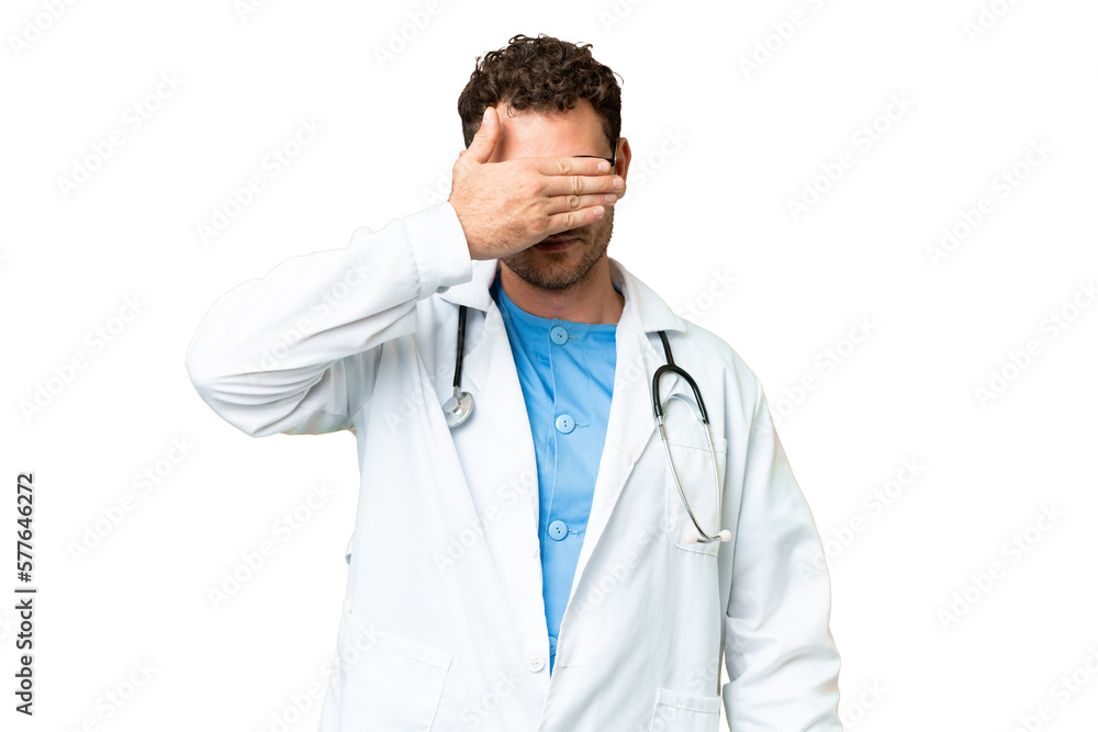 Brazilian doctor man over isolated chroma key background covering eyes by hands. Do not want to see something Brazilian doctor man over isolated chroma key background covering eyes by hands. Do not want to see something