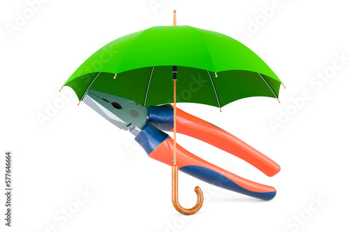 Pliers under umbrella  3D rendering
