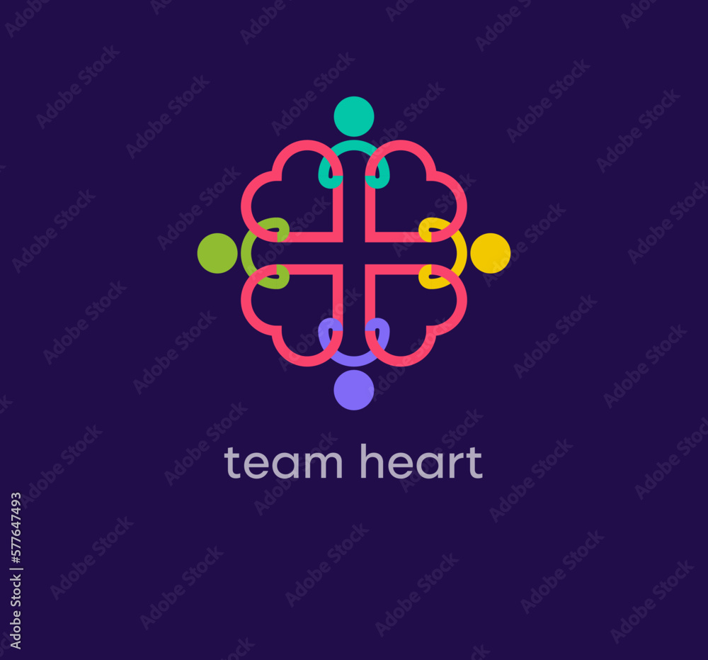 Team heart people logo. Unique design color transitions. Team and joint success logo template. vector. Team heart people logo. Unique design color transitions. Team and joint success logo template. vector.