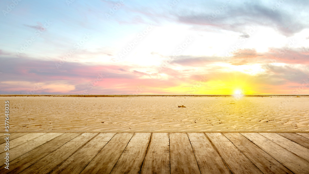 Wooden floor with views of sand dunes Wooden floor with views of sand dunes