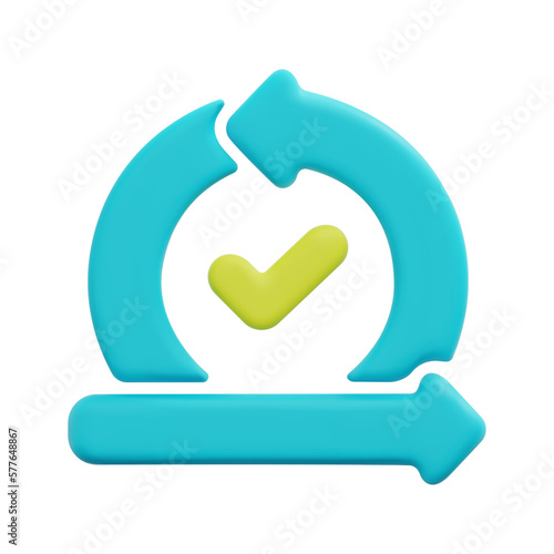 3d acceptance icon vector. Isolated on white background. 3d agile, business and technology concept. Cartoon minimal style. 3d cycle arrows with check mark icon vector render illustration.