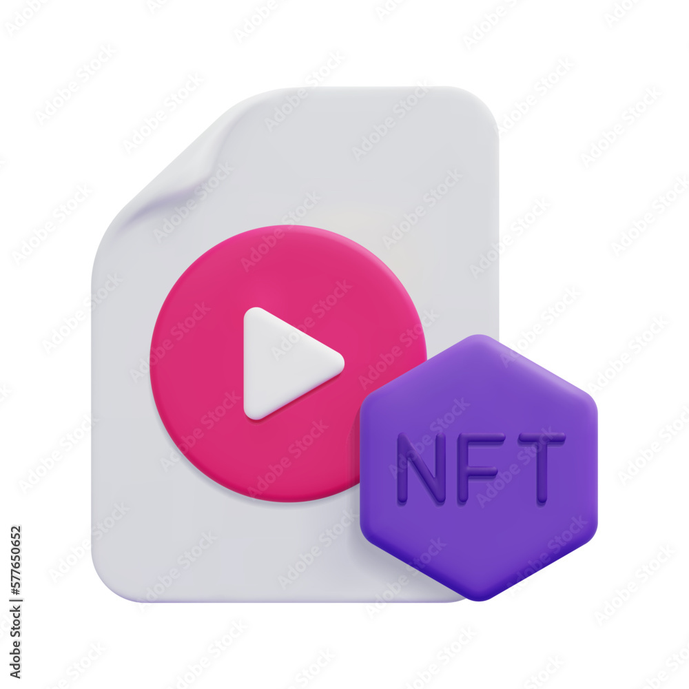3d nft of video icon vector. Isolated on white background. 3d non fungible token and blockchain technology concept. Cartoon minimal style. 3d blockchain icon vector render illustration. 3d nft of video icon vector. Isolated on white background. 3d non fungible token and blockchain technology concept. Cartoon minimal style. 3d blockchain icon vector render illustration.