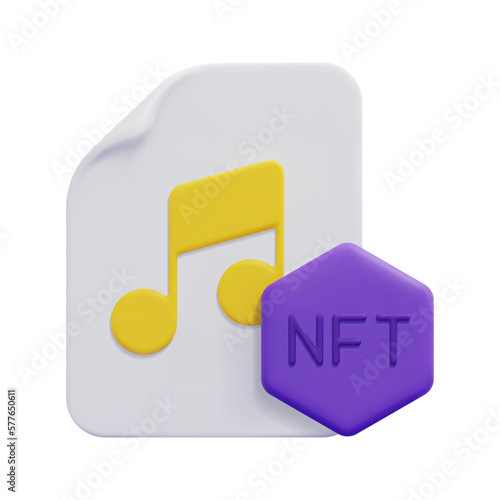 3d nft of music icon vector. Isolated on white background. 3d non fungible token and blockchain technology concept. Cartoon minimal style. 3d blockchain icon vector render illustration.