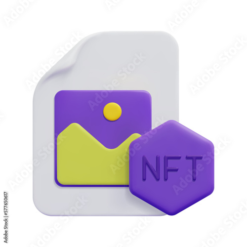 3d nft of photo icon vector. Isolated on white background. 3d non fungible token and blockchain technology concept. Cartoon minimal style. 3d blockchain icon vector render illustration.