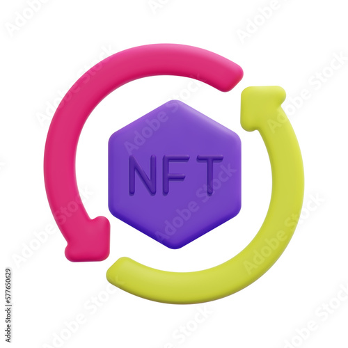 3d nft transfer icon vector. Isolated on white background. 3d non fungible token and blockchain technology concept. Cartoon minimal style. 3d blockchain icon vector render illustration.