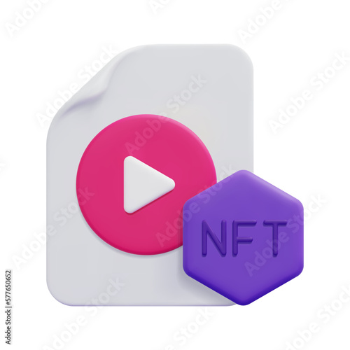 3d nft of video icon vector. Isolated on white background. 3d non fungible token and blockchain technology concept. Cartoon minimal style. 3d blockchain icon vector render illustration.