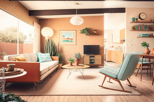 modern retro bright light living room  generative ai