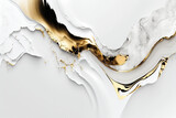 White marble background with gold splashes. AI