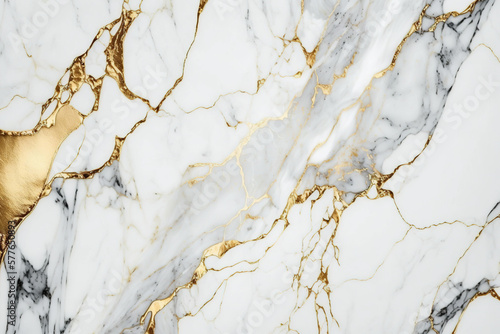 White marble background with gold splashes. AI  © NadiaArts