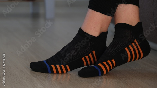 close-up black and striped ankle socks