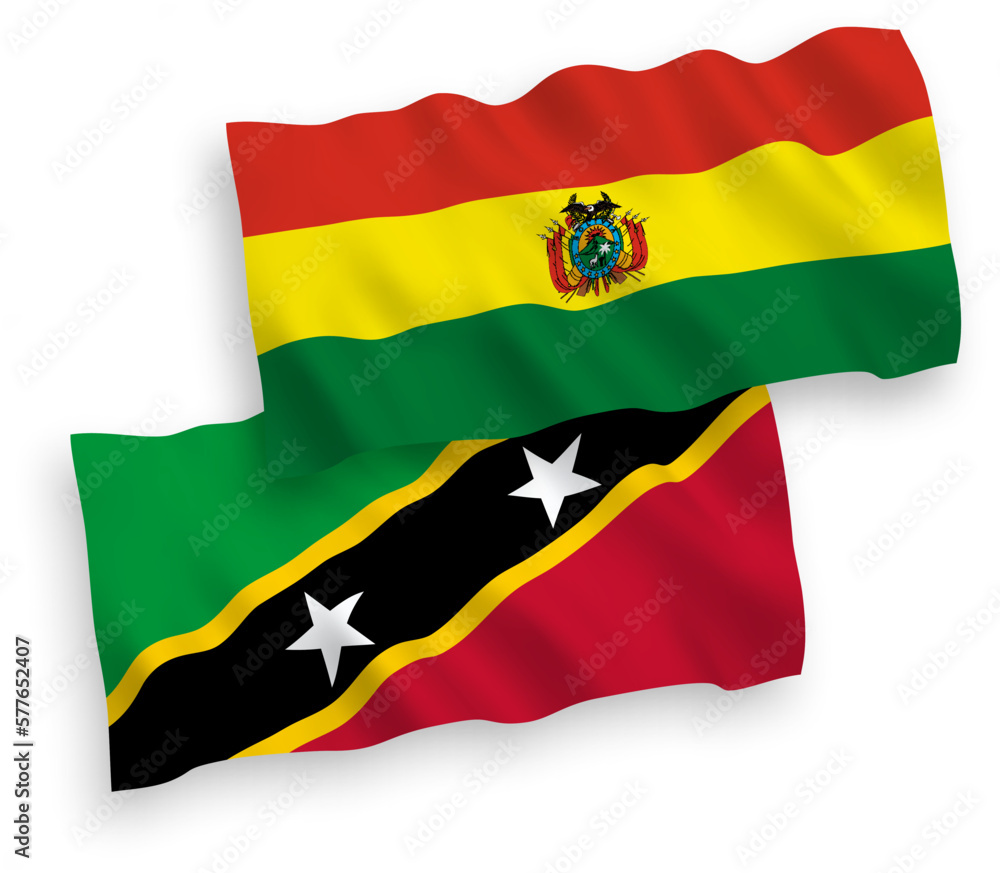 Flags of Federation of Saint Christopher and Nevis and Bolivia on a white background