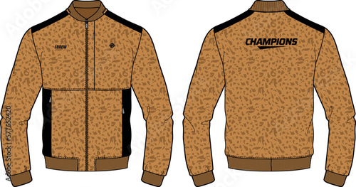 Long sleeve Bomber jacket design flat sketch Illustration, Racer leather jacket with front and back view, Biker jacket for Men and women. for flight, Running and workout in winter