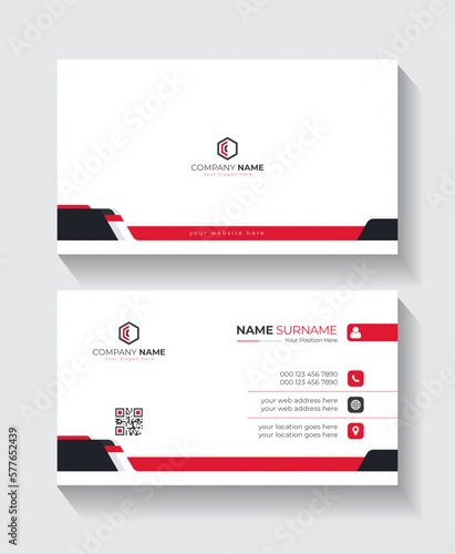 Clean and modern business card template with red details