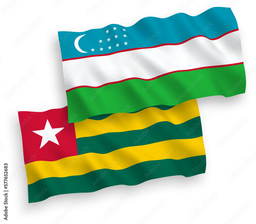 Flags of Togolese Republic and Uzbekistan on a white background Flags of Togolese Republic and Uzbekistan on a white background