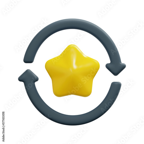 3d repurchase icon vector. Isolated on white background. 3d customer loyalty, brand and marketing concept. Cartoon minimal style. 3d star with circular arrows icon vector render illustration.