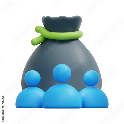 3d funds icon vector. Isolated on white background. 3d investment, business and finance concept. Cartoon minimal style. 3d user with money bag icon vector render illustration.