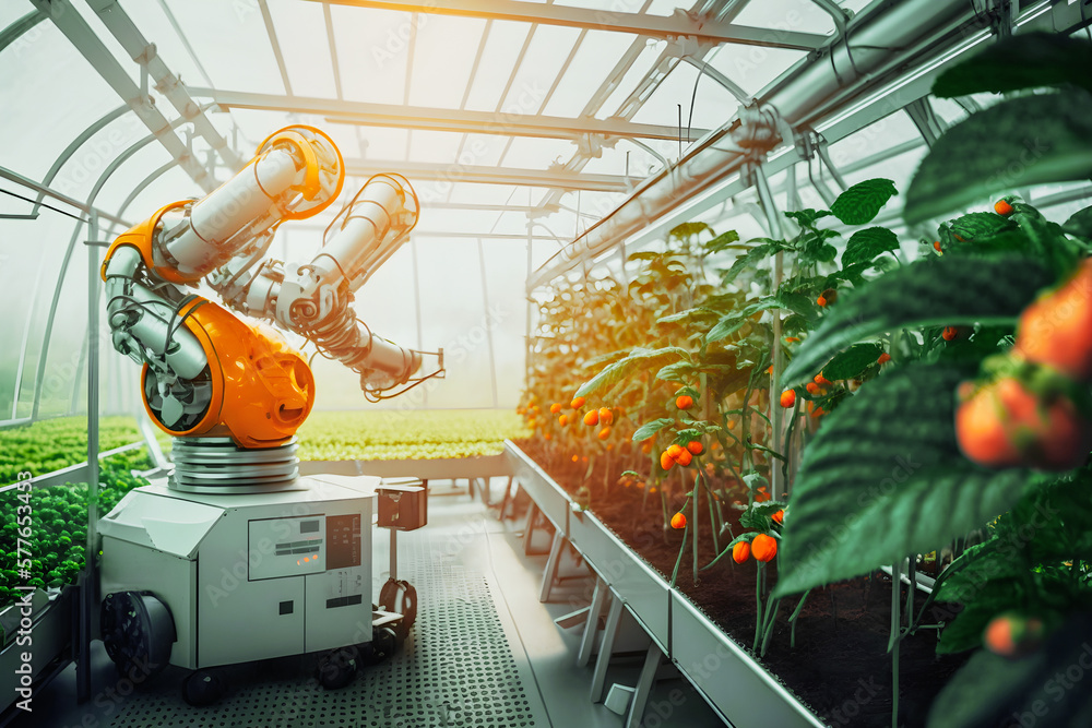 Modern agriculture farm with smart technology and artificial ...