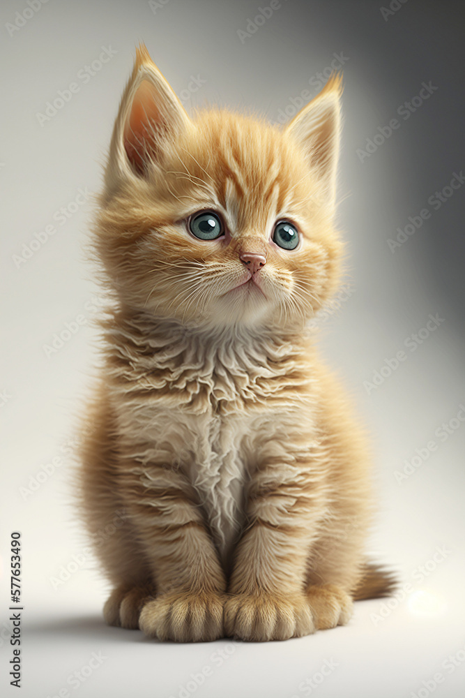Chaton roux, mignon, assis sur fond blanc, portrait façon studio photo, IA générative (5) Chaton roux, mignon, assis sur fond blanc, portrait façon studio photo, IA générative (5)