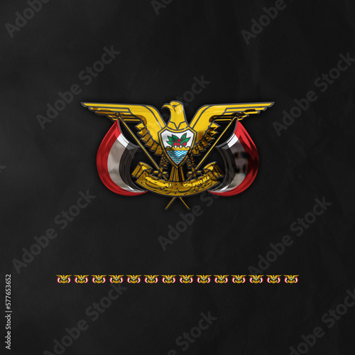 Republic of Yemen Emblem with Golden style and black background 