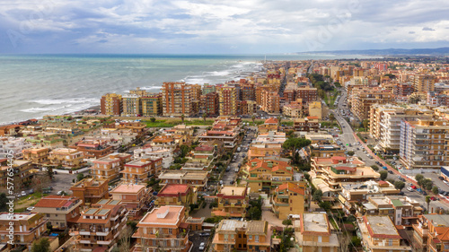 Fototapeta Naklejka Na Ścianę i Meble -  Aerial view of Ladispoli. It is a town and comune in the Metropolitan City of Rome, Lazio, Italy. It is located on the Mediterranean Sea.