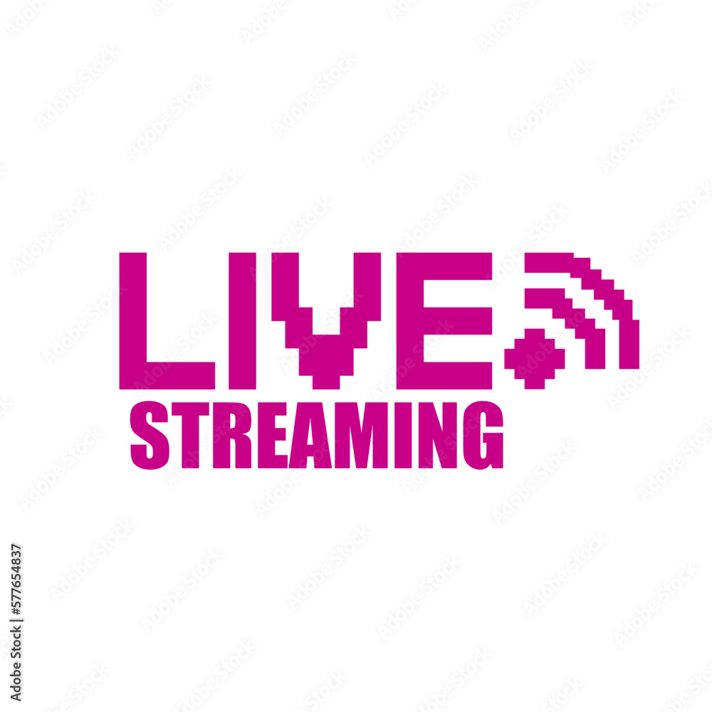 Live streaming. Phrase written in a to fonts, including bold uppercase in a pixel art style Live streaming. Phrase written in a to fonts, including bold uppercase in a pixel art style