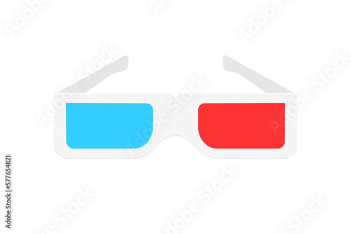Paper 3d glasses isolated on background. Three-dimensional paper glasses with red and blue lenses. Eyeglasses for 3d illusion in movie, films and images