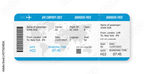 Boarding pass ticket template. Airplane ticket template