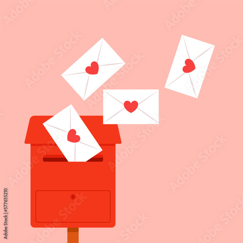 Love letter vector. Mailbox vector. mailbox on pink background. Love letter in mailbox.
