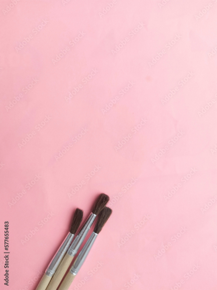 Brush on a light background. Everything for drawing. Creation. Children are creativity. Hobby. Paint and gouache brushes Brush on a light background. Everything for drawing. Creation. Children are creativity. Hobby. Paint and gouache brushes