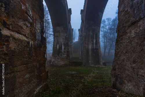 Old concrete railway bridge in Stanczyki, Mazury, Poland