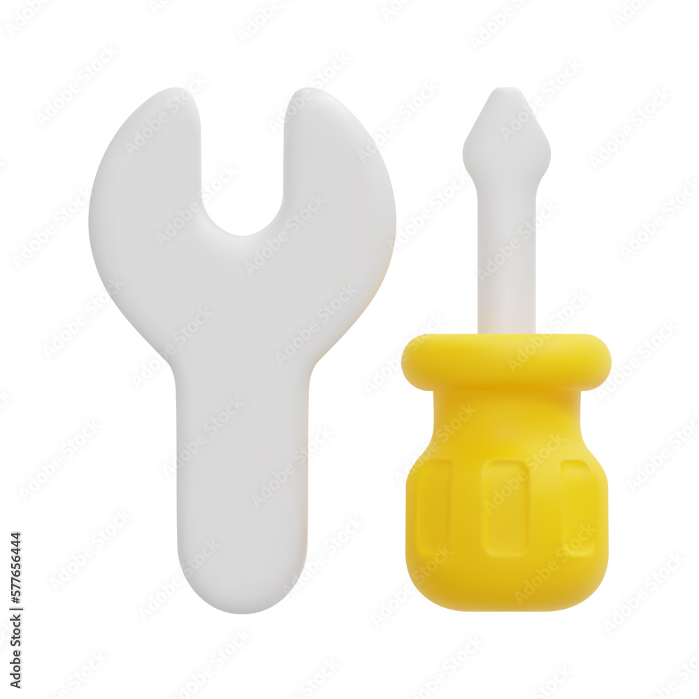 Fototapeta premium 3d wrench and screwdriver icon vector. Isolated on white background. 3d construction, equipment and instrument concept. Cartoon minimal style. 3d support icon vector render illustration.