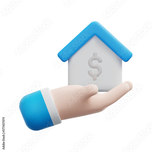 3d hand holding home icon vector. Isolated on white background. 3d rental property and real estate concept. Cartoon minimal style. 3d house icon vector render illustration.