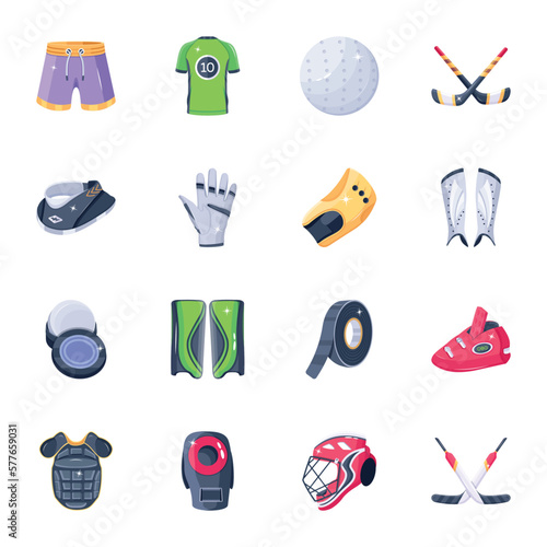 Bundle of Sportswear and Accessories Icons in 2D Style 

