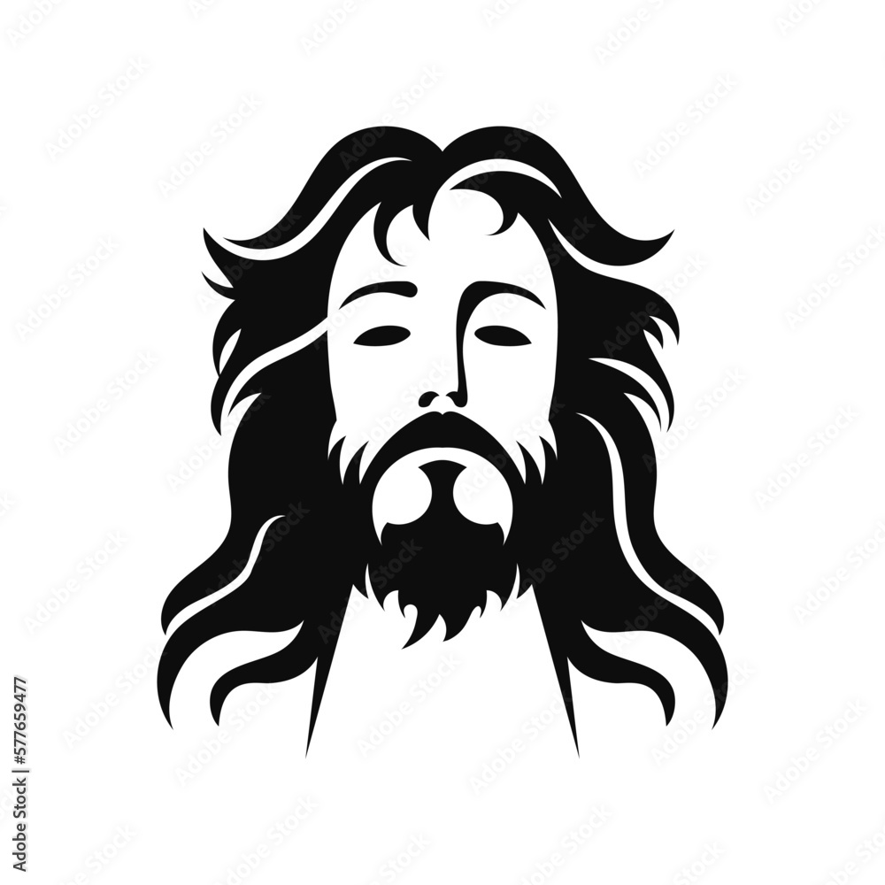 Jesus Christ face. Black and white icon, logo. Vector illustration ...