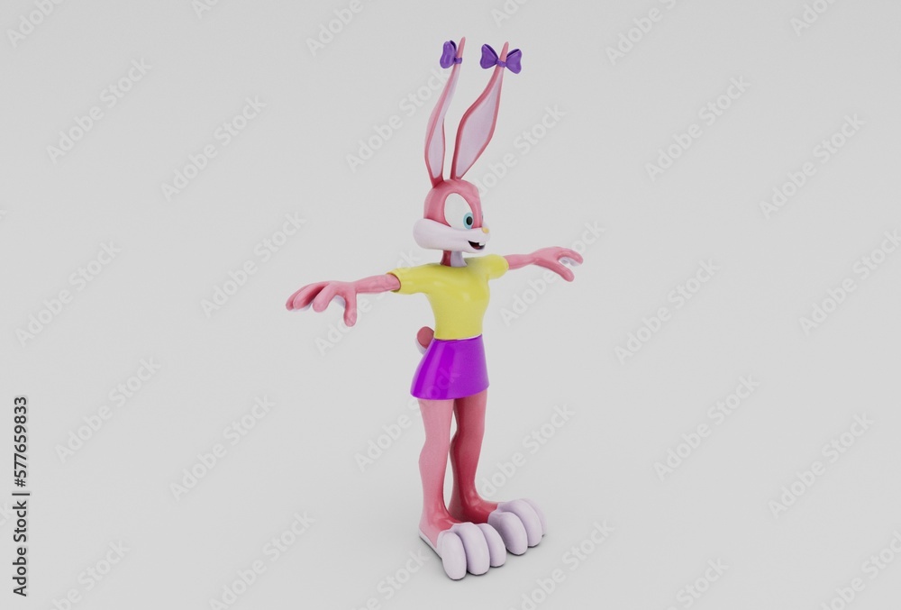 cute Bunny character minimal 3d illustration on white background.
