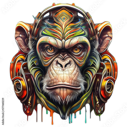 Photographie Colorful monkey ape artwork illustration t-shirt design, transparent background,