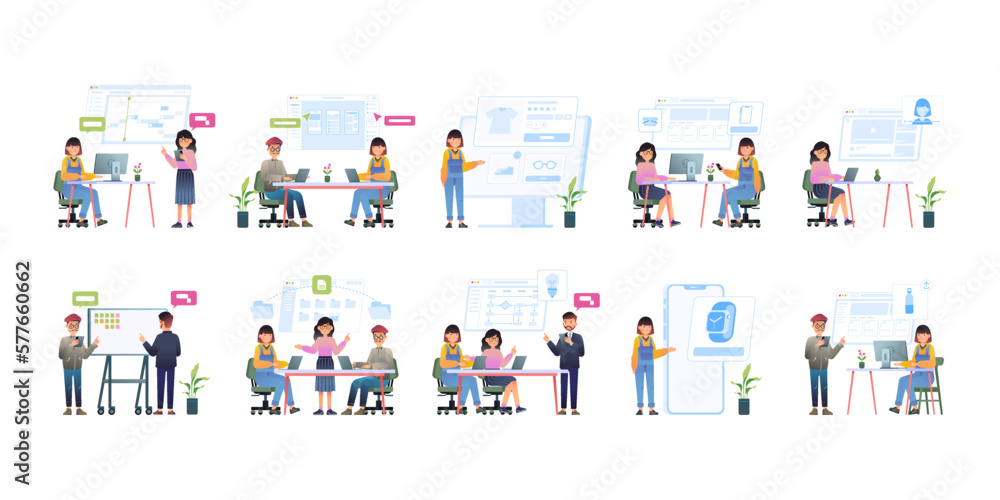 Multiple set of Business and office life working. flat design style vector illustration. Multiple set of Business and office life working. flat design style vector illustration.