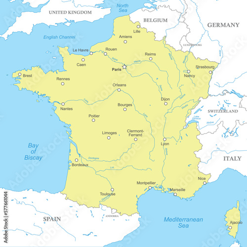 Political map of France with national borders