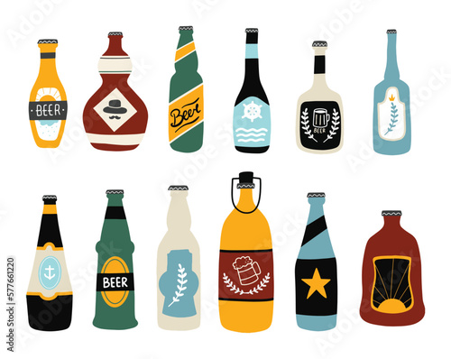 Various Vintage Beer Bottle Doodle Design Element 