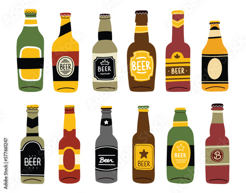 Various Vintage Beer Bottle Doodle Design Element 
