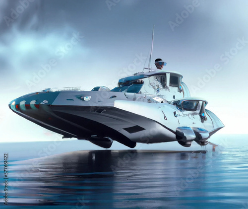 futuristic ship floating on water © divo