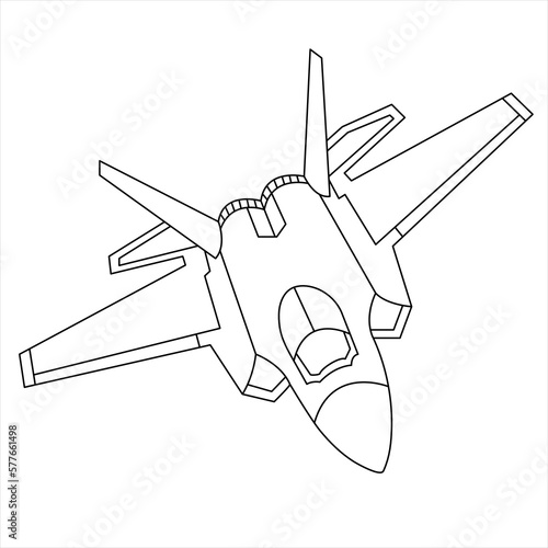 Military Aircraft Lockheed Martin F-22 Raptor Coloring Book For Children And Adults. Cartoon Airplane Isolated on White Background. Fighter Jet Drawing Line Art Vector Illustration. Outline Design