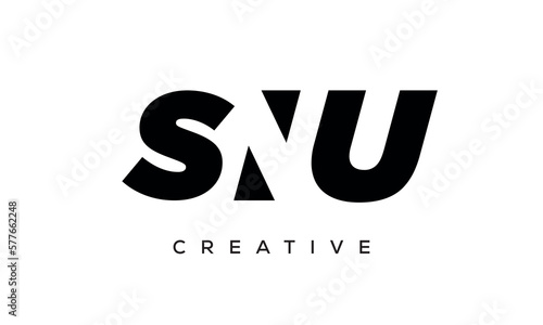 SNU letters negative space logo design. creative typography monogram vector
