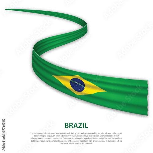 Waving ribbon or banner with flag of Brazil