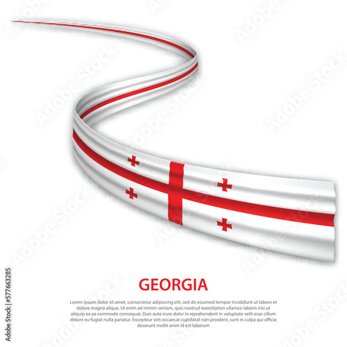 Waving ribbon or banner with flag of Georgia
