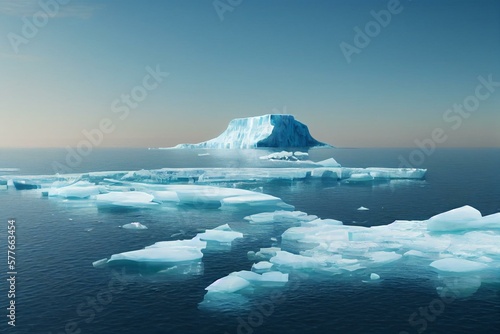 Obraz na płótnie A scene illustrating a huge iceberg in the middle of a cold ocean, only the top is visible, the most important thing is hidden in the depths, get rid of the framework of thinking, be