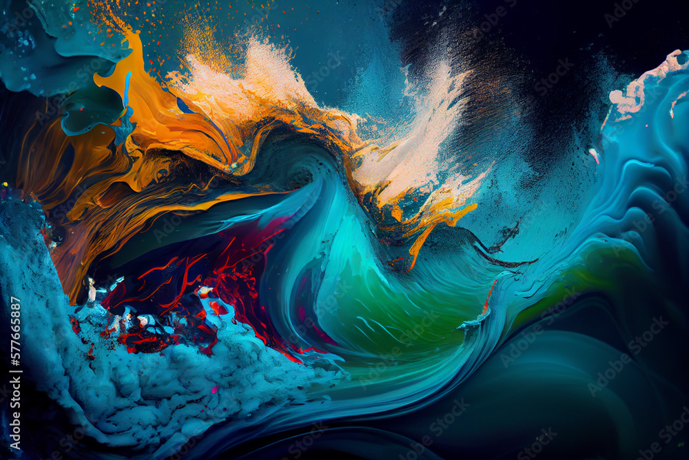 Abstract ocean wave, colorful paint Generative AI