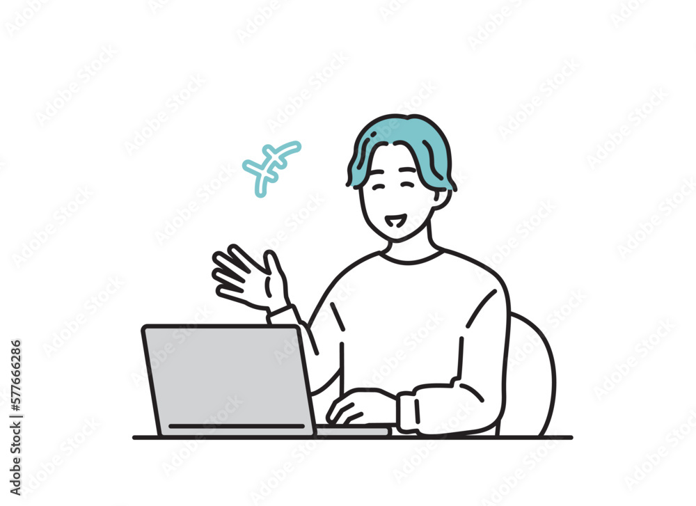 パソコンで仕事をする男性のイラストセット